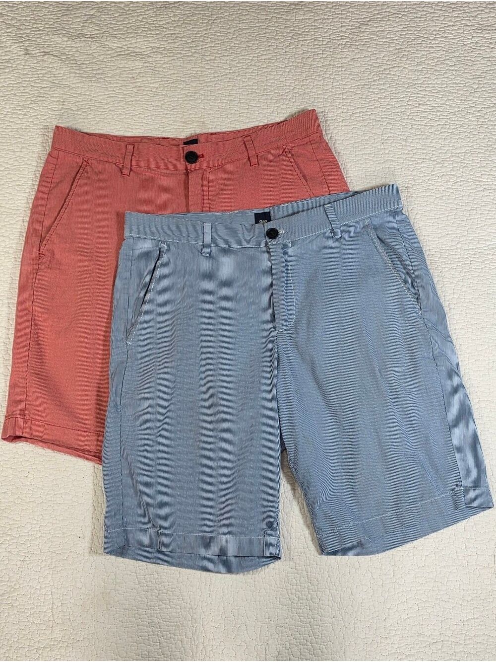 Gap Pinstripe Cotton Shorts 2 Pairs Red And Blue